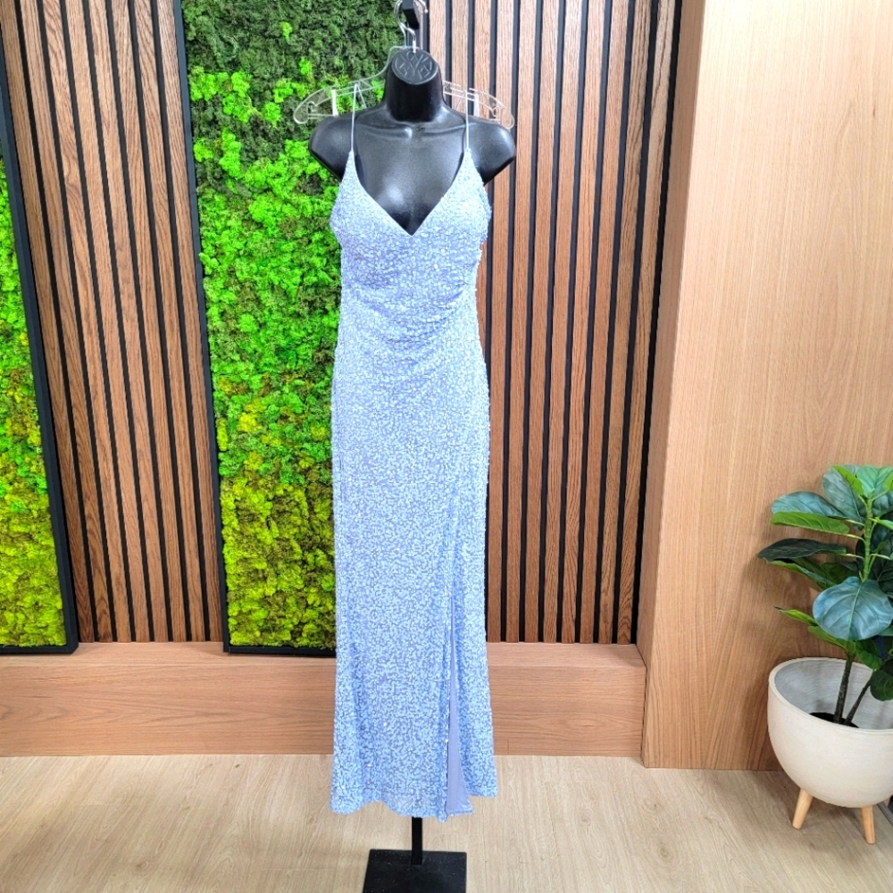 V-neckline Sequin Beaded Lace Up Tie Open Back Prom Dress Primavera size 10 - Picture 1 of 14